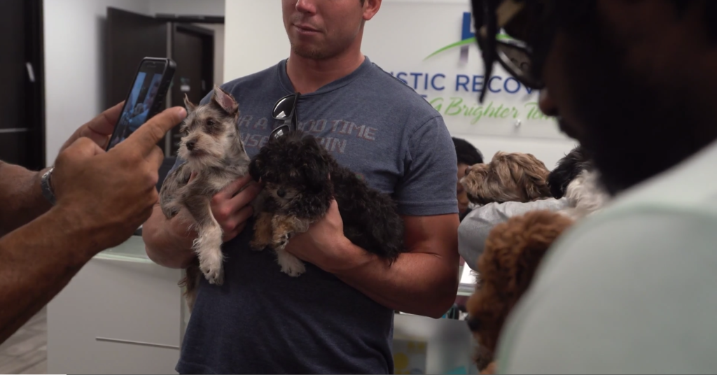 Petland puppies carried by a patient at the Holistic Recovery Center.