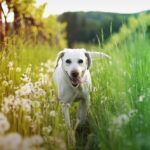 Petland Pembroke Pines picture of a cute Labrador Retriever walking in tall grass with dandelions.