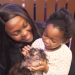 Petland Pembroke Pines picture of a woman and child petting a cute Petland puppy at SnowFest.