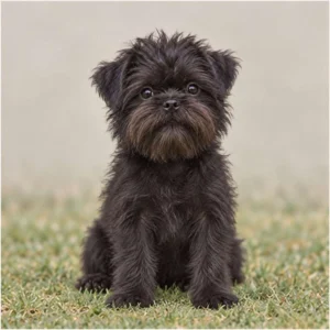 Small, wiry dog with a shaggy black coat and alert expression