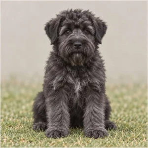 Large, shaggy black dog with a sturdy build standing attentively