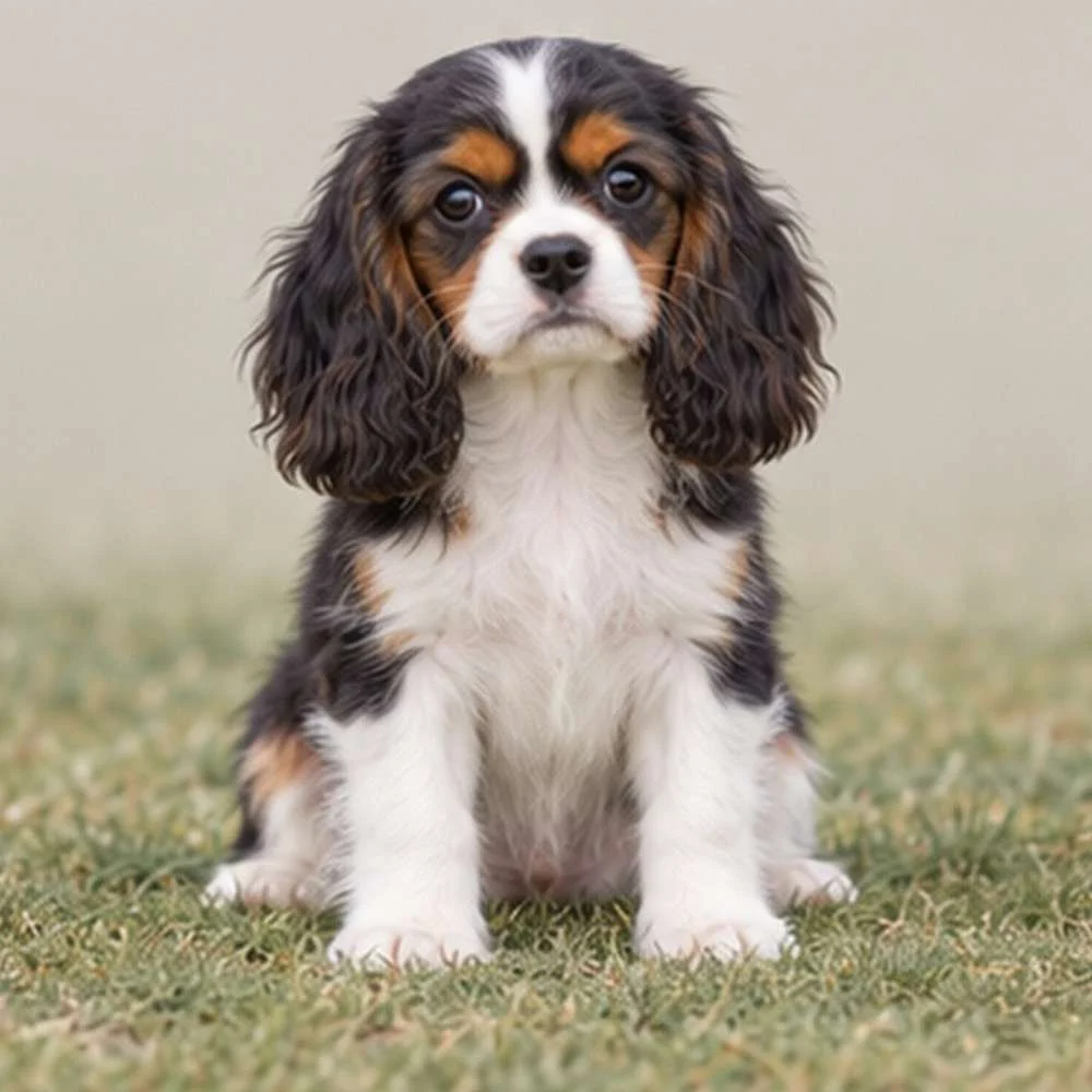 Fluffy, medium-sized dog with a golden and black coat, sitting attentively