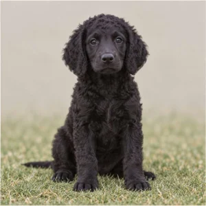 Elegant Curly-Coated Retriever with glossy black coat, standing proudly outdoors