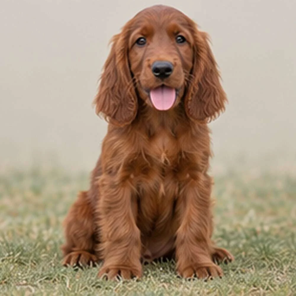 Elegant Irish Setter with shiny, flowing red coat and alert posture