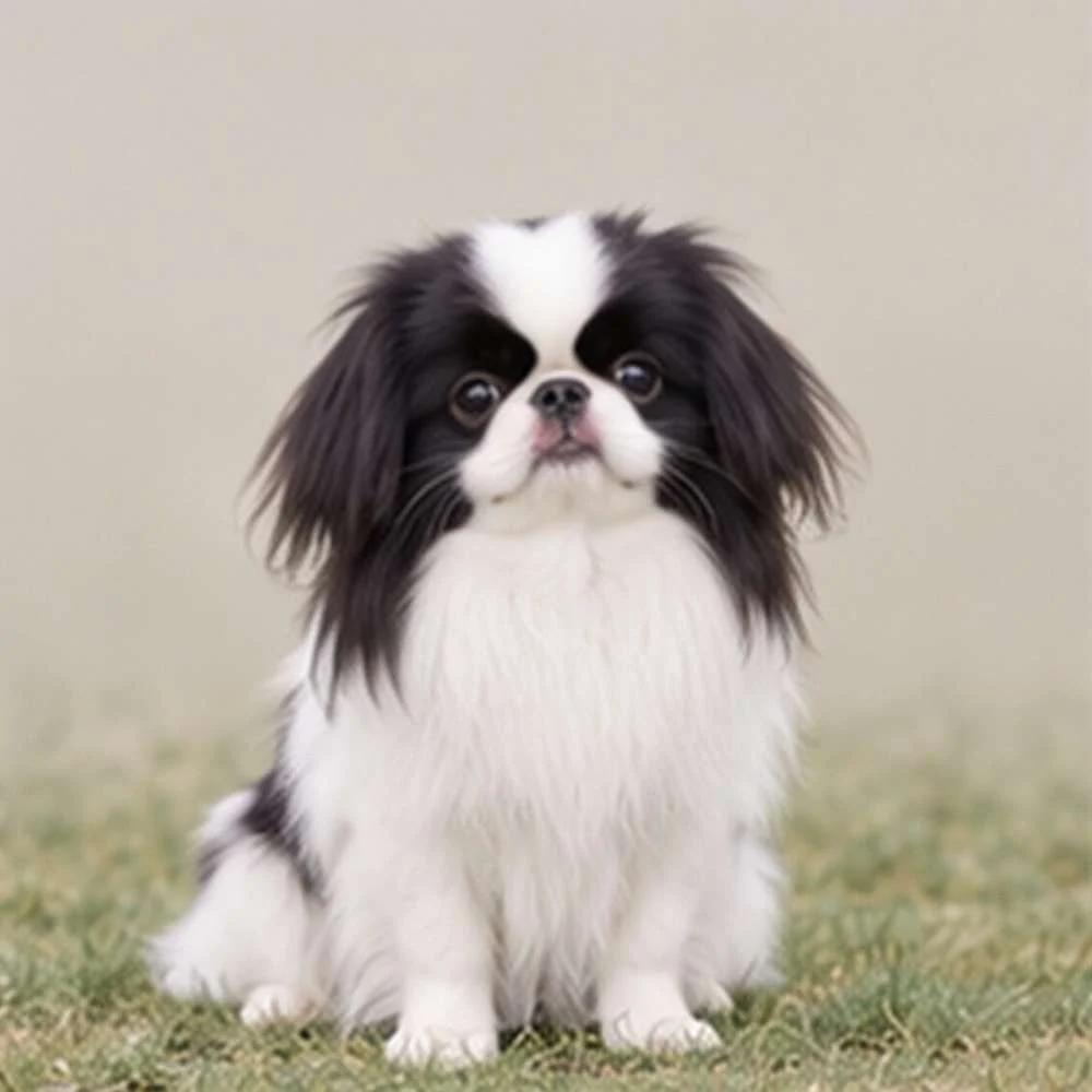 Small, elegant dog with long, flowing coat, standing proudly with a playful expression