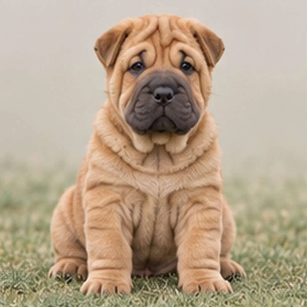 Charming dog with a wrinkled face, short coat, and alert posture