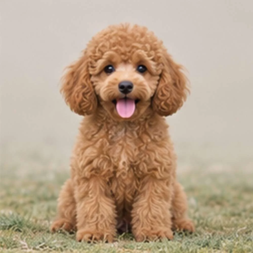 Curly-haired poodle standing proudly with a cheerful expression and bright eyes
