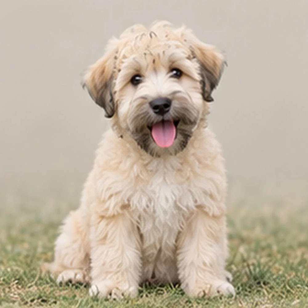 Light tan, soft, silky coat with playful posture and bright eyes